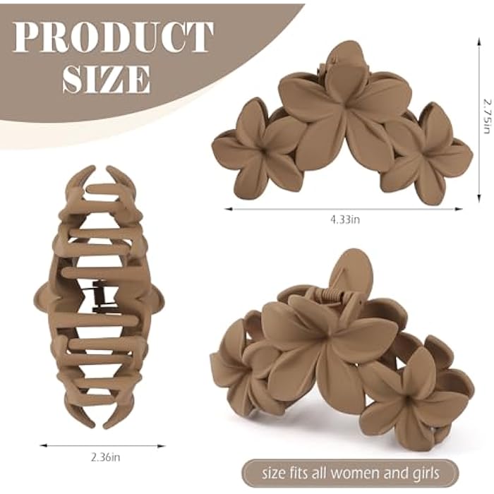 Auseibeely 6 Pcs Large Flower Claw Clips for Women – Hawaiian Plumeria Hair Accessories, Cute Claw Clips for Thick Hair, Decorative Summer Beach Hair Accessories, Ideal for Christmas Gifts - Image 2